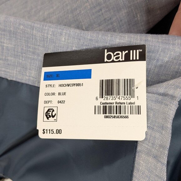 Bar III Men's Slim-Fit Linen Suit Separate Vest Blue/Grey Large NWT - Picture 3 of 4